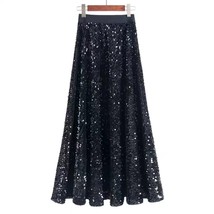 BLACK Sequin Maxi Skirt High Waisted Plus Size Sequin Skirt Black Sparkly Skirt image 1