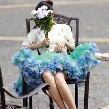 Women Above Knee Ruffle Layered Tulle Skirt Princess Plus Size Tiered Tutu Skirt image 2