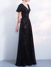 GOLD Maxi Sequin Dress Cap Sleeve High Waist Retro Style Plus Size Sequin Dress image 12
