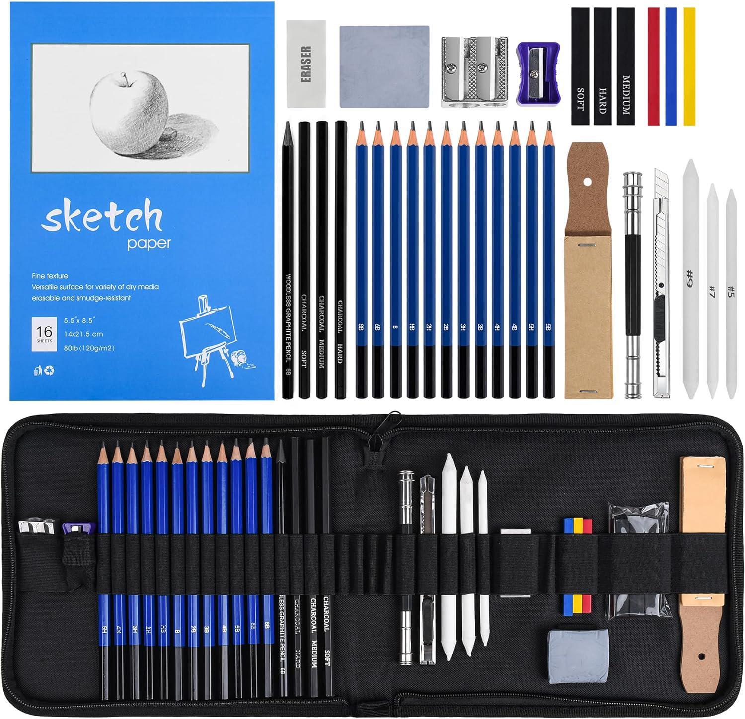AITUSHA 36-Piece Professional Sketch Pencil Set with 50-Page Drawing Pad:  Perfect Art Supplies for Artists, Beginners, Adults, and Teens