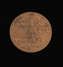 Vintage 30s Palmolive "Buy One Get One Free" cake - Brass Token image 1