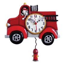 Firetruck Clock Allen Designs Big Red Dalmatian Dog Hydrant Pendulum 11.2" High