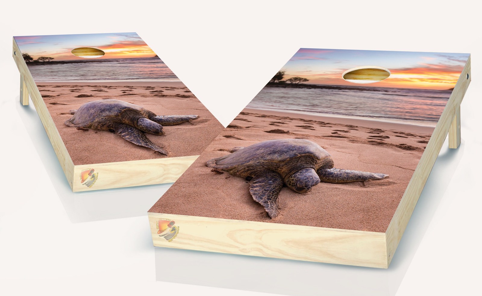 Sea Turtle Beach Scene Cornhole Board Vinyl Wrap Laminated Sticker Set 