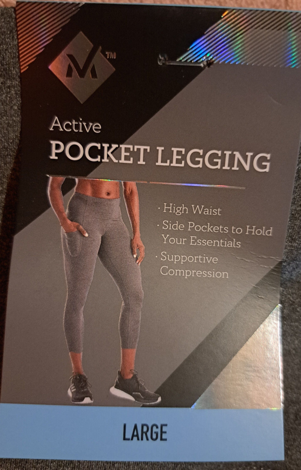 Members Mark Women's Active Perforated Pocket Leggings High Waist Gray SZ  Large