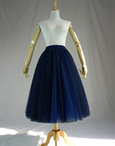 Navy Tea Length Tulle Skirt Plus Size Tulle Skirts Navy A-line Polka dot Skirt