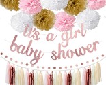 Baby Shower Decorations For Girl- Rose Gold Glitter Banner, Tissue Paper... - $37.46