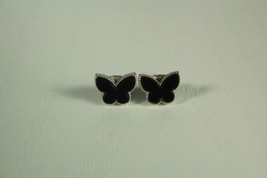Mini Onyx Silver Plated Butterfly Earrings - $30.00
