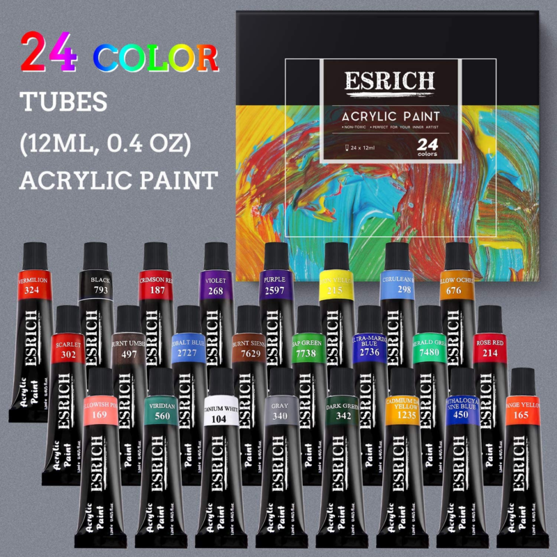 Acrylic Paint Set 24 Colors (0.41 oz, 12 ml) Paint Kit For Artists