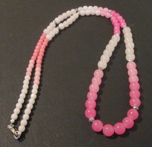 Beaded necklace, pink ombre and silver, silver lobster clasp, 36 inches - $30.00