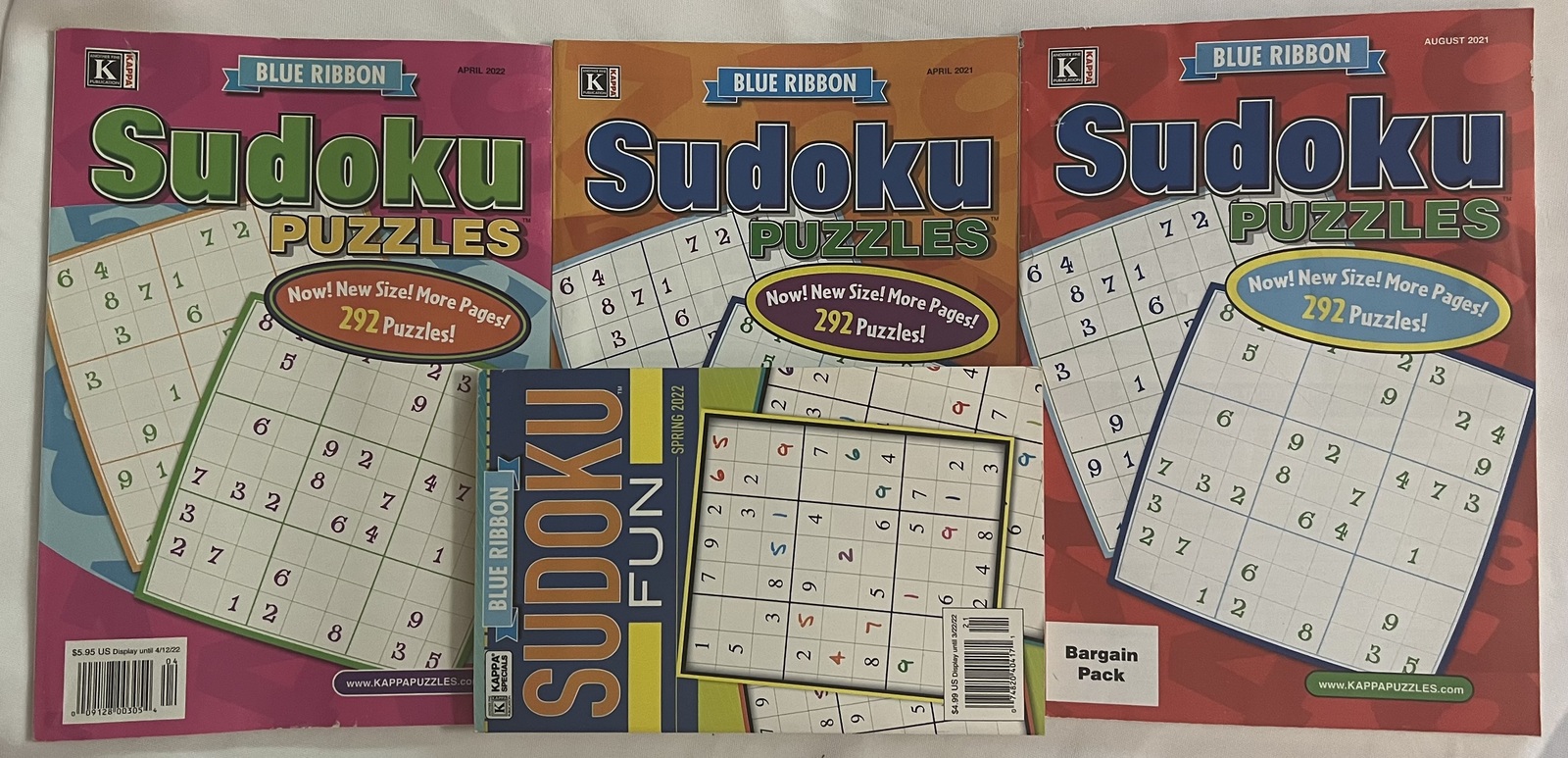 Lot of (4) Kappa Blue Ribbon Sudoku Collection Puzzle Books 2021/2022
