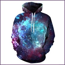  Blue Outerspace Painted Universe Long Sleeve Cotton Pullover Hoodie Sweatshirt