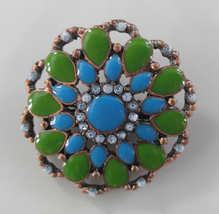 Vintage, Beautiful, Copper, Glass, and Rhinestone Pin / Brooch - Flower ... - $8.00