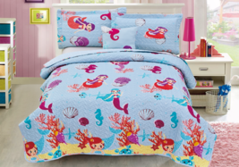 Bleu Mermaid 4 Pièces Double / Complet Taille Kids Garçons Filles Couett... - $44.95