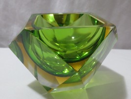 Murano Art Glass Green &amp; Gold Votive Candle holder 3&quot; tall - $55.00