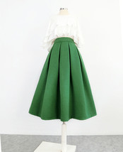 Women Green Midi Pleated Skirt A-line Winter Woolen Blend Midi Party Skirt Plus