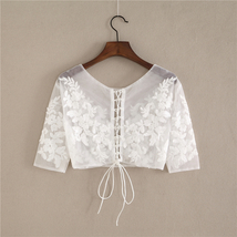 White Floral Tulle Lace Tops Bridesmaids Crop Lace Shirts-crop sleeve,white,plus image 2