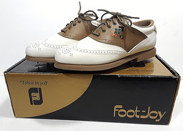 New Footjoy Greenjoys Golf Shoes Womens 6.5 M Brown White Saddle Wingtip Cleats - $22.73