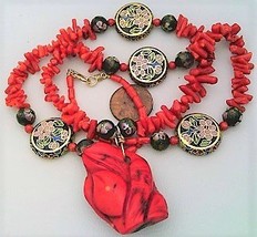 Red Cloisonne Beaded Gemstone Necklace - $11.85