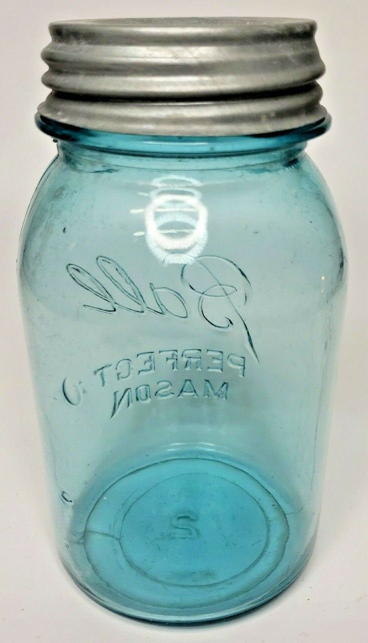 Antique Drey Perfect Mason Jar, Half Gallon 64oz Zinc and Glass Lid 