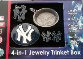 New York Yankees Jewelry Set. Earrings Pin Necklace Small Metal Box New Mlb Lic - $18.80