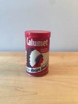 Vintage 70s Calumet Baking Powder tin packaging with recipe book offer 