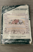Vtg Elsa Williams Blue Ribbon Lace Pillow Wool Crewel Embroidery Kit Ope... - $14.84