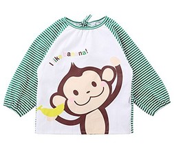 Cotton Cute Cartoon Monkey Baby Bib Kids Painting Smock GREEN (100-120CM Height) image 2