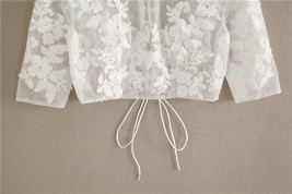 Wedding Long Sleeve Lace Crop Top Women White Floral Crop Lace Shirts Plus Size image 5