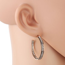 Rose Gold Tone Hoop Earrings With Swarovski Style Crystals - $24.99