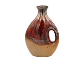 Drip Glaze Pottery Vase Pitcher Jug Mottled Pierced Handle 9" Brown Iridescent - $26.89