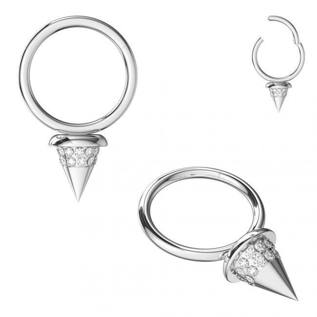 316l Surgical Steel Cz Spike Hinged Segment Clicker Nose Ring 16 Gauge Body Jewelry 8617