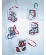  Set of 5 Mini Embroidered Felt Christmas  Stocking Ornaments - $16.99