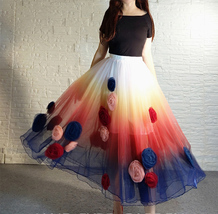 Women Flower Embroidery Long Tulle Skirt Outfit Custom Plus Size Princess Outfit