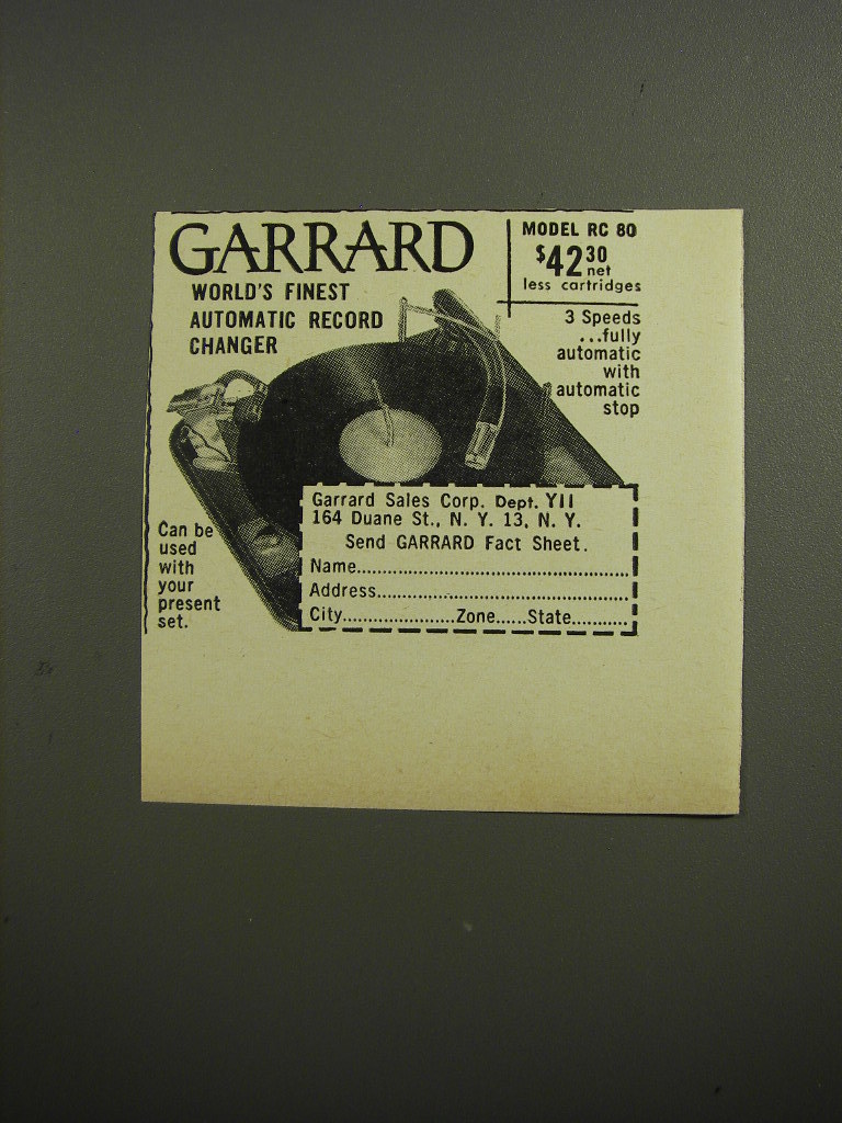 1952 Garrard Model Rc 80 Automatic Record Changer Advertisement 1980 89