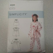 Simplicity 9204 Girls&#39; Fancy Pajamas Top Pants &amp; Nightgown Sz 3-8 Sewing... - $7.63
