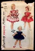 50s Size 4 Breast 23 Girls Dress Pinafore Simplicity 6639 Vintage Patter... - $5.99