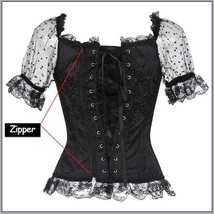 Front and Back Black Ribbon Lace Up Bustier Corset With Sheer Lace Cap Sleeves  image 3