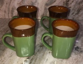 Royal Norfolk Green/Brown Stoneware Coffee Mugs Dinnerware Cups-Set Of 4-SHIP24H - $69.35