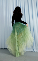Green High-low Tiered Tulle Skirt Outfit Womens Green Layered Skirt Plus Size image 5