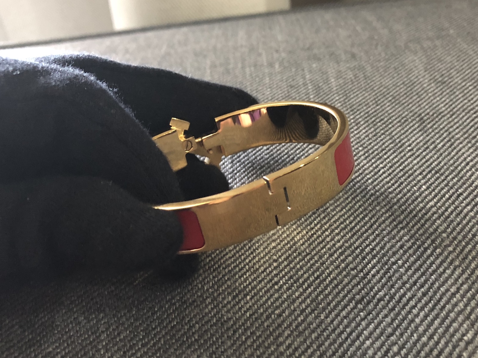 HERMES H Clic Clac Enamel Bracelet Bangle Size 7.5 Red/Gold