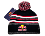 Red Bull Striped Beanie Pompom Hat with Red White Black Grey Stripes - $38.64