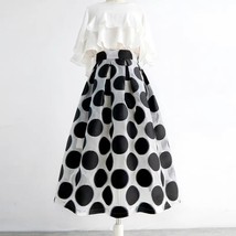 Women White Black Strip Pleated Midi Skirt A-line High Waist Pleated Plaid Skirt image 7