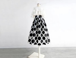 Women White Black Strip Pleated Midi Skirt A-line High Waist Pleated Plaid Skirt image 8