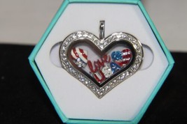 Origami Owl Living Locket Set (New) I Love The Usa - Silver Heart W/ Crystals - $72.44