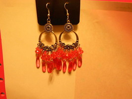 Paparazzi Earrings (New) Silver W/BLACK Highlights And Crystal Bright Pink Beads - $8.58