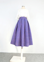 Women Purple PLAID Pleated Skirt Winter Pleated Plus Size Plaid Skirt w. Pockets