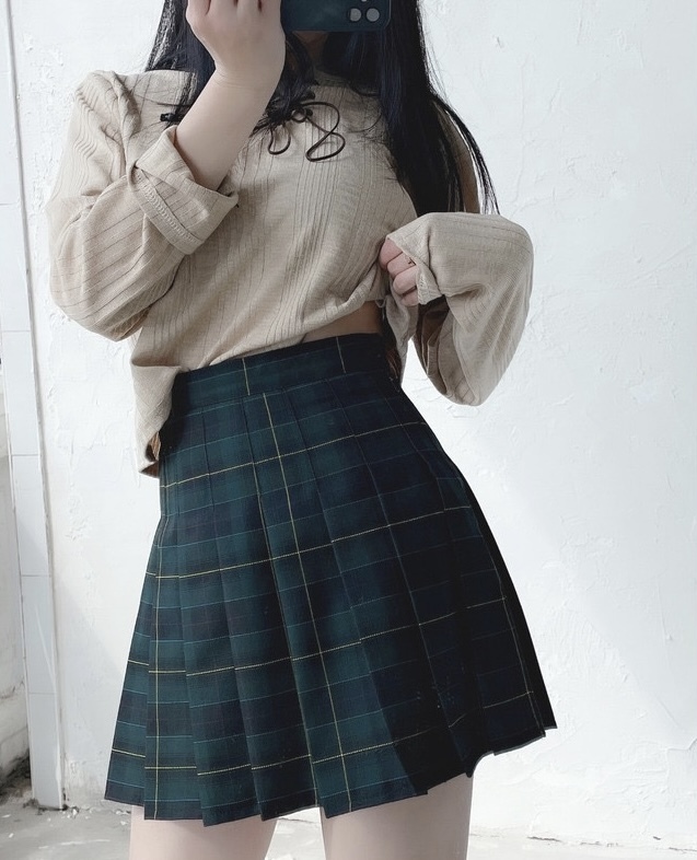 Woman Girl Pleated Plaid Skirt College Style High Waist Pleated Plaid ...