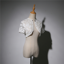 White Lace Wedding Cover Ups Retro Style Bridal Shrugs Boleros Pearl deco Plus  image 2