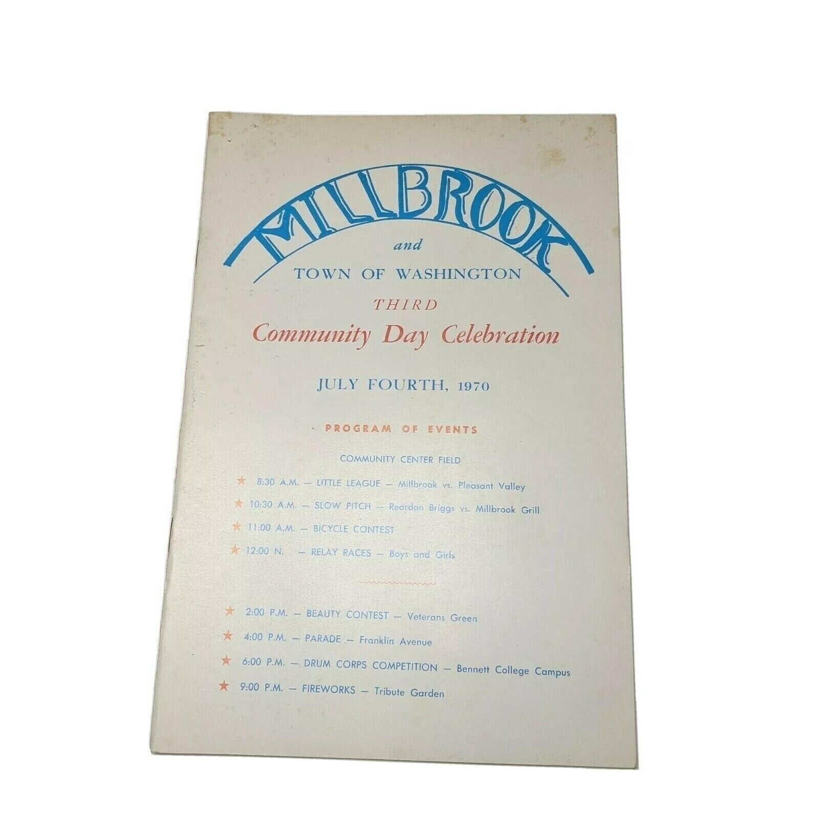 Vintage Millbrook Community Day Celebration Fourth of July 1970 Booklet AB84 1960Now