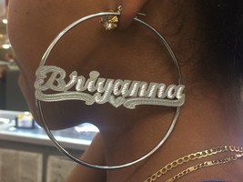 Personalized silver plated Name hoop Earrings 4 inch plain jumbo - $34.99